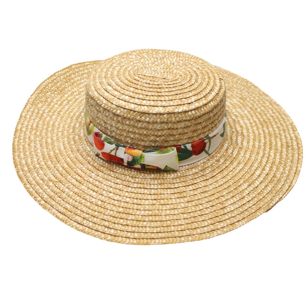 Lack of Color Spencer Straw wide brimmed boater hat sun sz S-M 57cm floral EUC